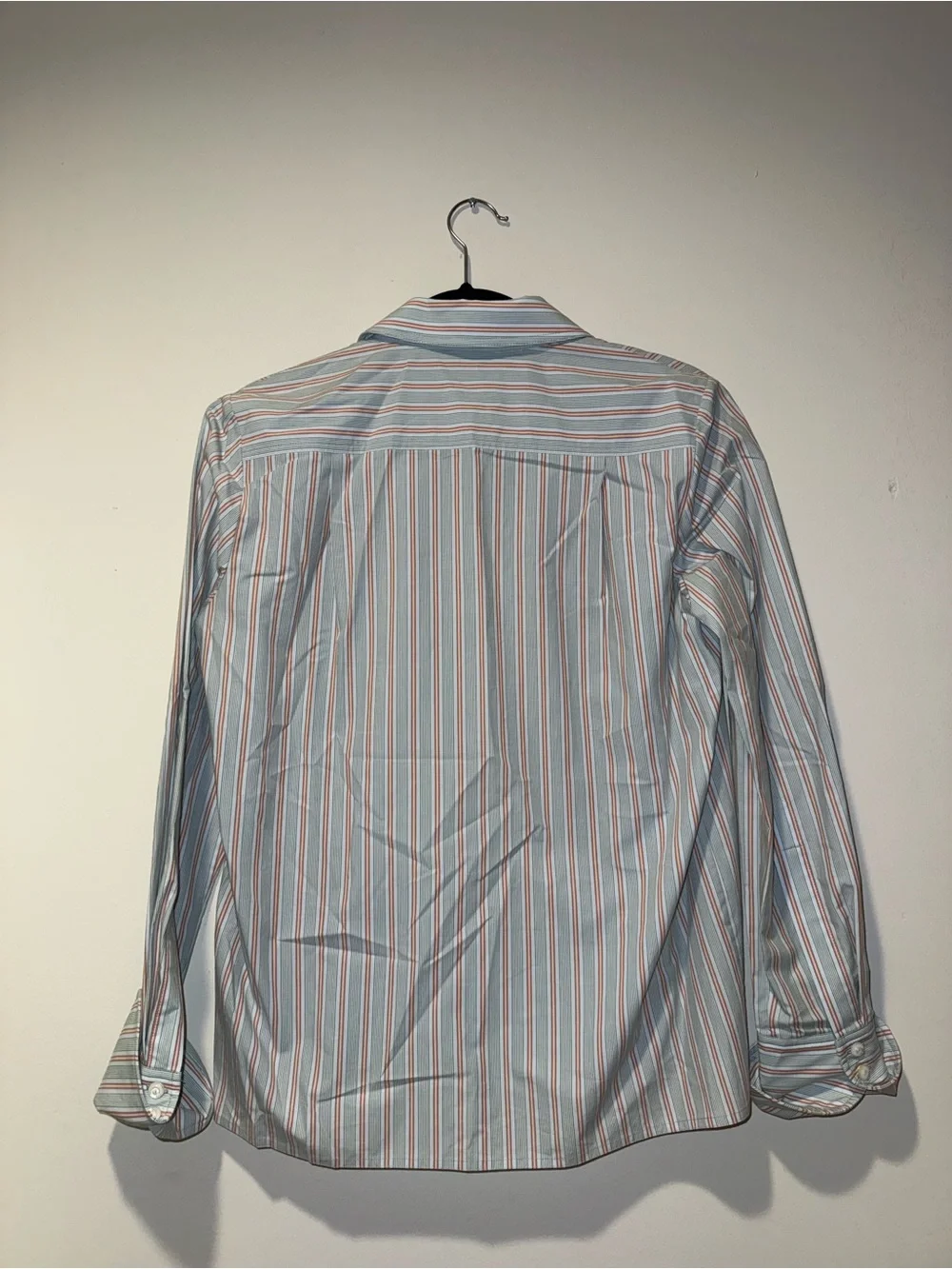 Tory Burch Light Blue and Coral Striped Button-Down Shirt